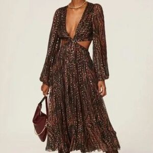 Rococo Sand Zebra Print Twisted Cut Out Midi Dress Brown Black Women's Size XL